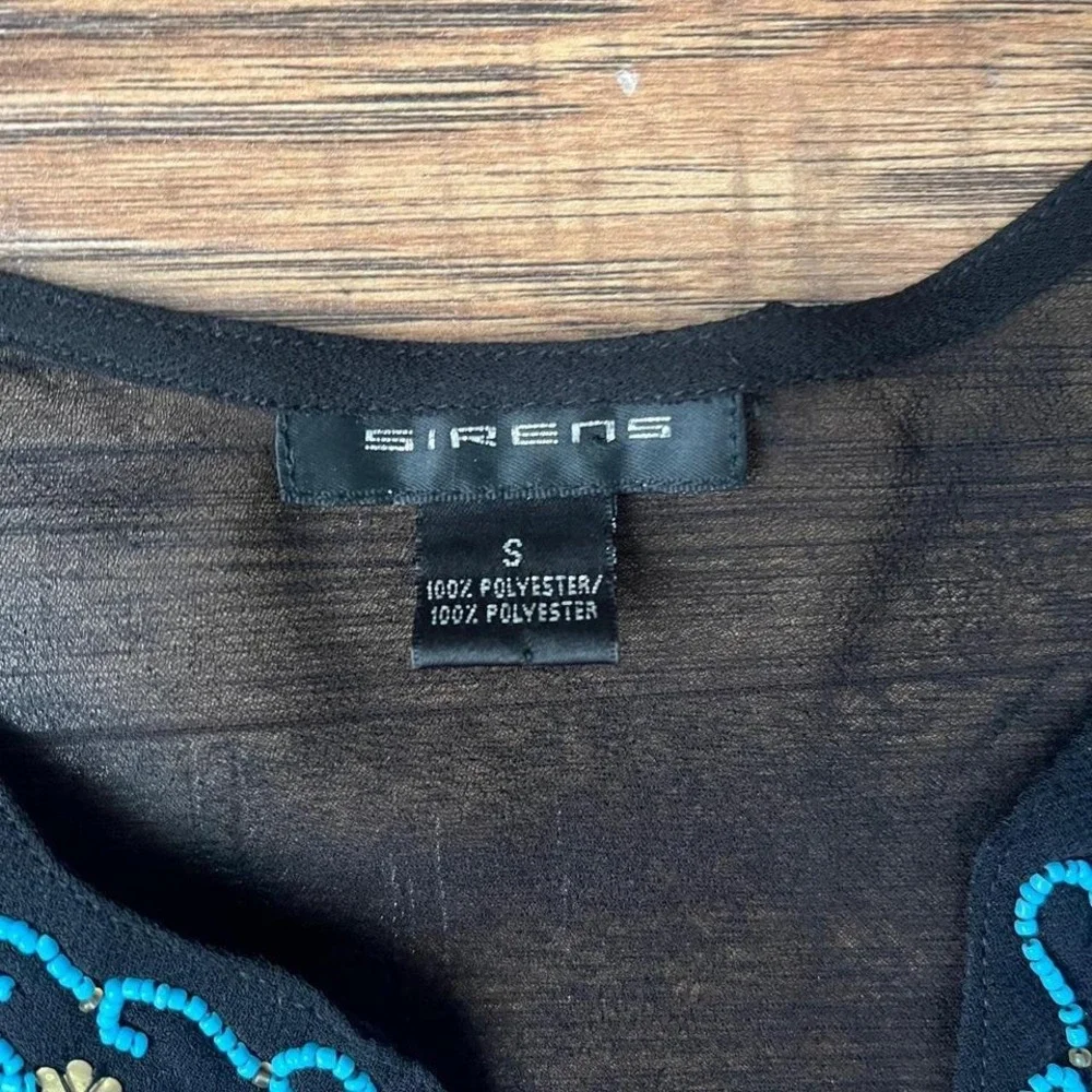 Sirens Y2K Sheer Black Beaded Blouse Women Small Fairy Boho Whimsygoth Going Out - Picture 4 of 8